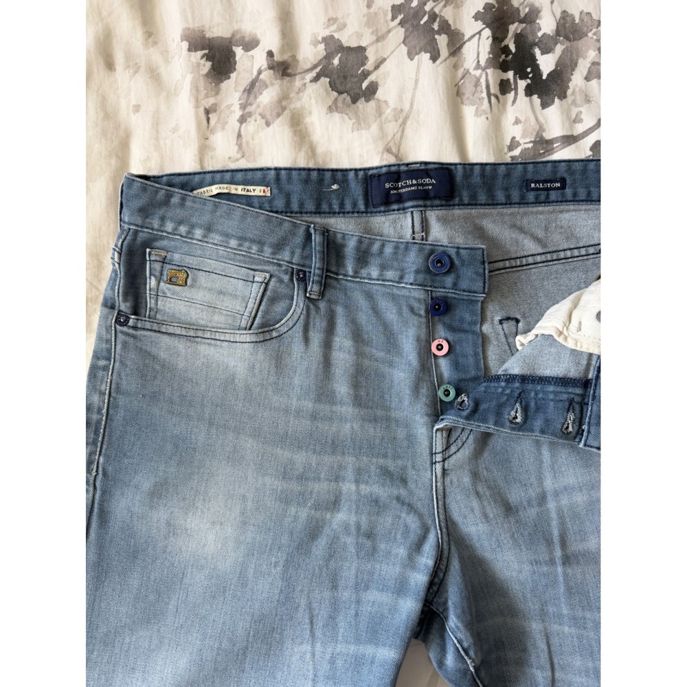 Scotch & Soda Ralston Slim Fit Jeans Light Wash Blue Button Fly Made in Italy